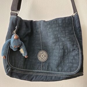 Kipling Dark Blue Crickle Nylon Messenger Bag with Monkey Charm